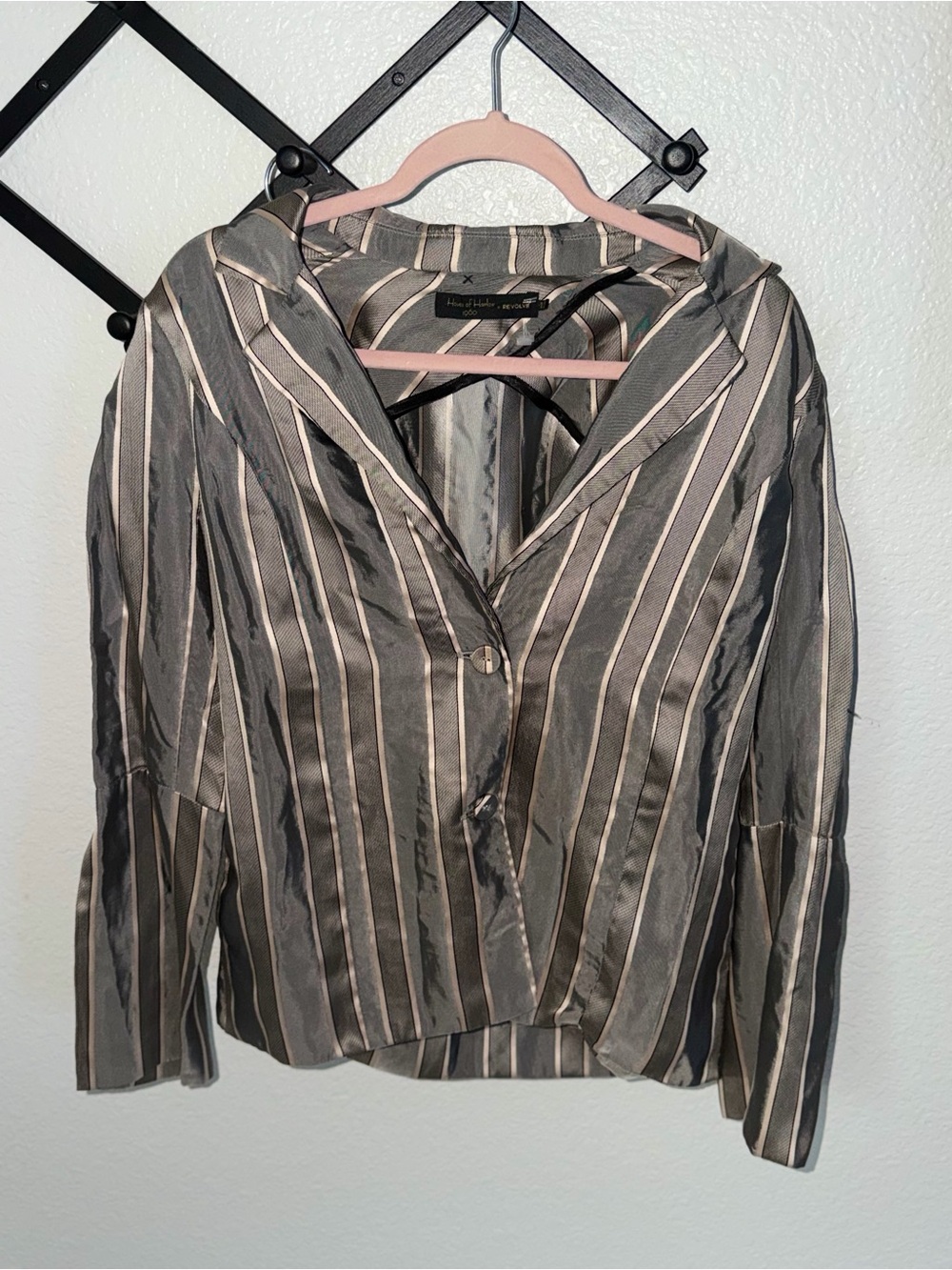 House of Harlow 1960 x REVOLVE Evangelista Striped Blazer Jacket Gray Medium - Picture 4 of 6